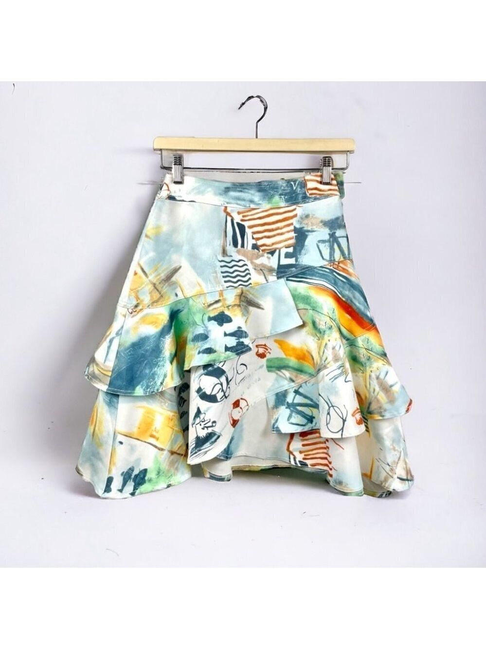 Vintage Cecilia Bilanci Seaside Printed Tiered Ruffle Skirt Size XS (Waist 26")